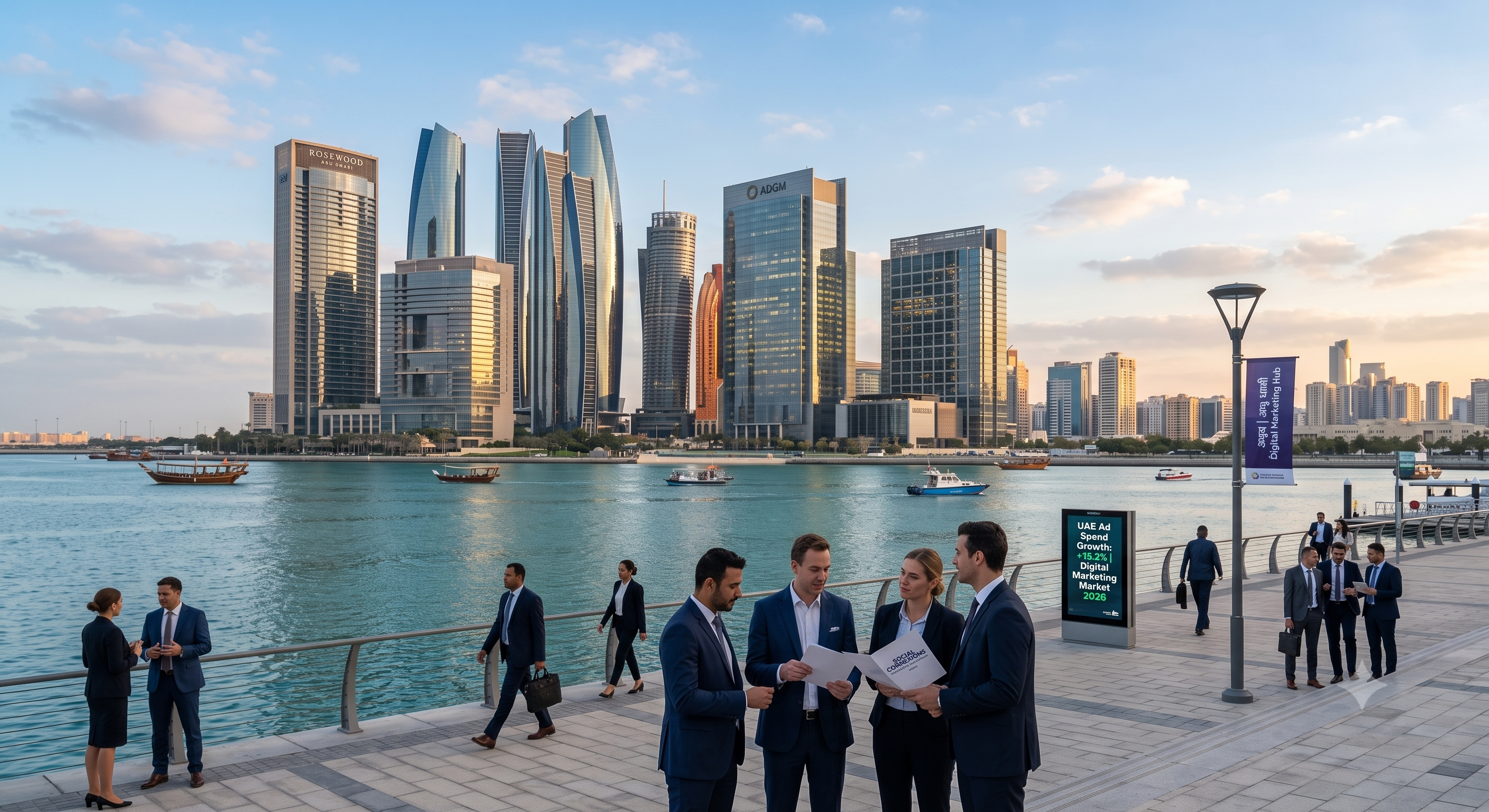 Abu Dhabi business district skyline representing the UAE's growing digital marketing agency market